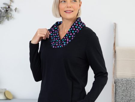 Paw Print Shawl Collar Top Hot on Sale