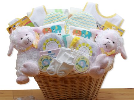 Double Delight Twins New Baby Gift Basket - Yellow Online Hot Sale