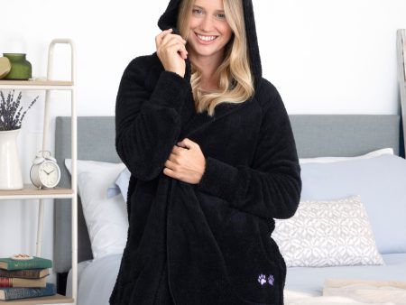 Paw Print Plush Sherpa Fleece Hooded Open Jacket Online Hot Sale