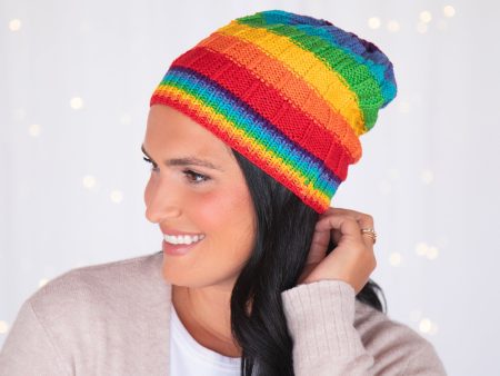 Hand Knit Rainbow Beanie Cheap