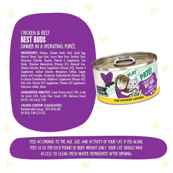 Weruva BFF PLAY Paté Chicken & Beef Best Buds Dinner in a Hydrating Purée (2.8 Oz Can) Discount