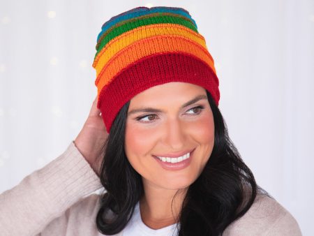 Hand Knit Rainbow Hat Online Hot Sale