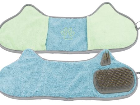 Pet Life ®  Bryer  2-in-1 Hand-Inserted Microfiber Pet Grooming Towel and Brush Hot on Sale